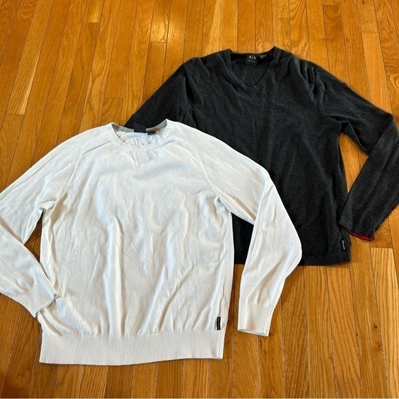 Lot Of 2 Armani Exchange AX Mens Large Pullover Lightweight Sweaters Gray White